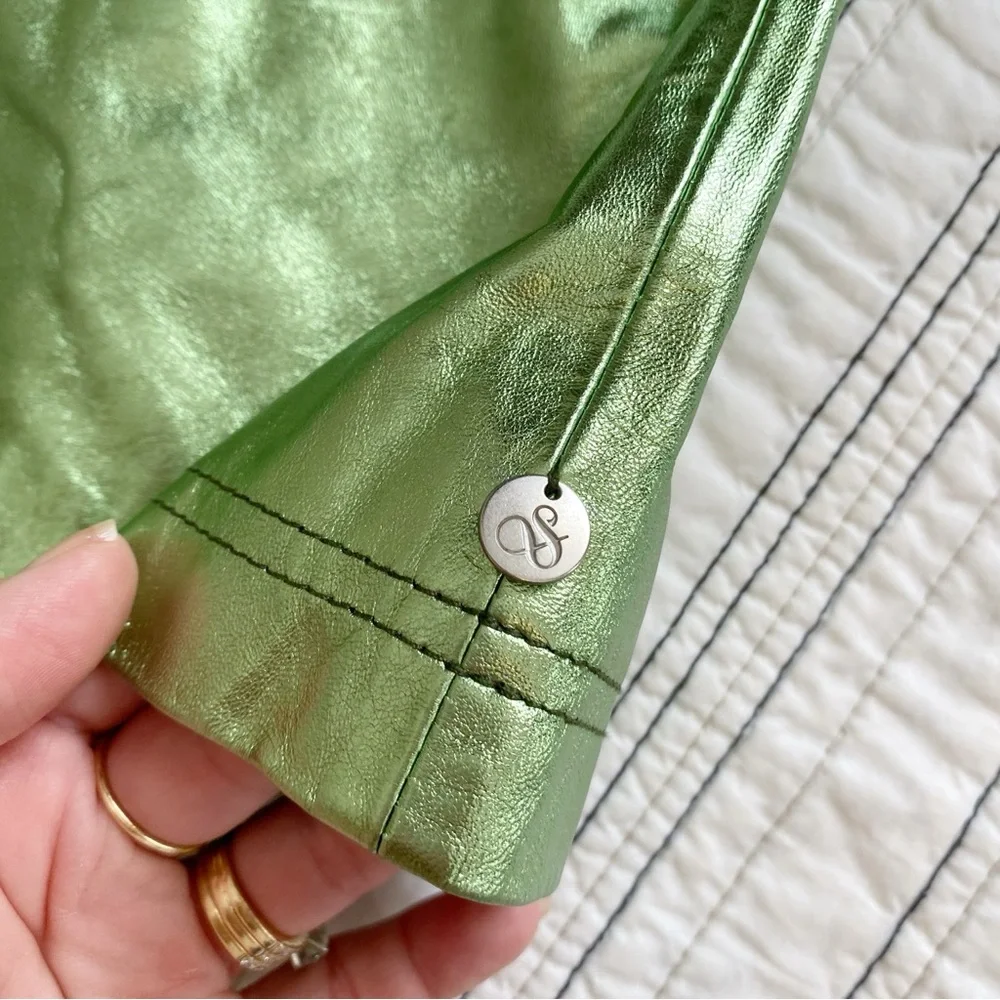 NWT Scotch & Soda Amsterdam 100% Sheep Leather Metallic Mini Skirt Fresh Mint XS